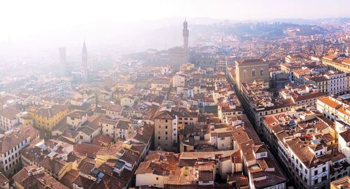 High angle view of buildings in city