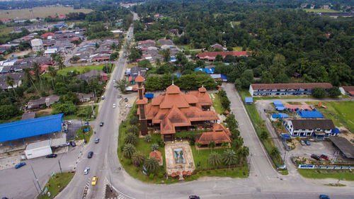 High angle view of buildings in city