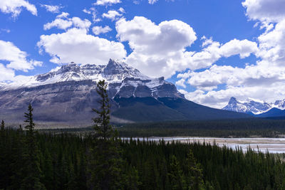 Scenic view of snowcapped mountains against sky