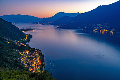 A view of lake como from the church of san rocco, in dorio, towards the south, at dusk