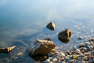 Rocks in calm lake