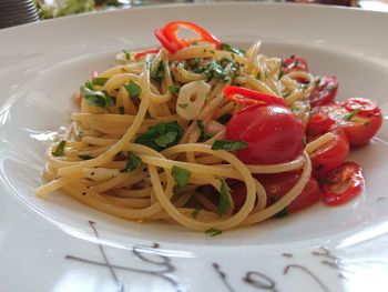 Close-up of fresh fruit salad in plate