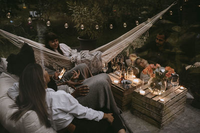 High angle view of people relaxing outdoors