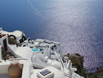 High angle view of boats in sea