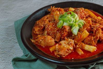 High angle view of food in bowl on table