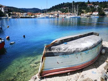 Boats moored in sea