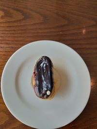 High angle view of dessert in plate on table