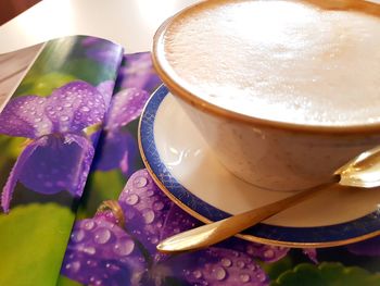 High angle view of coffee on table