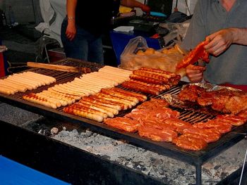 Close-up of meat on barbecue grill