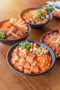 High angle view of food in bowl on table