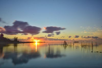 Scenic view of lake against sky during sunset