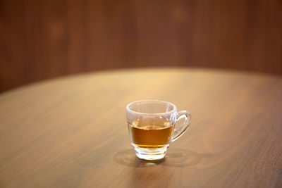 Close-up of beer in glass on table