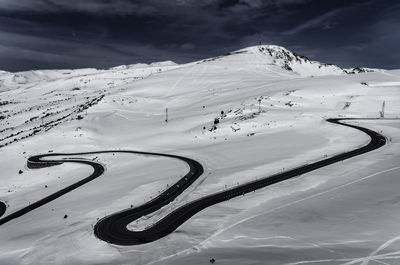 Scenic view of snow covered mountain against sky