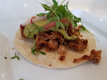 High angle view of food in plate