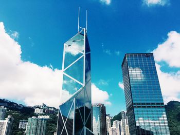 Low angle view of modern buildings against sky