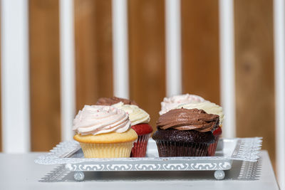 Close-up of cupcakes on table