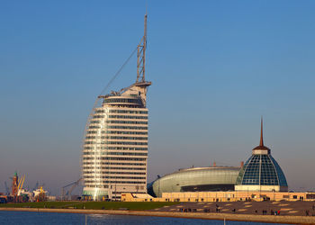 Modern building against clear blue sky