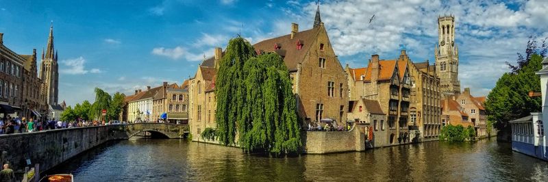 Panoramic view of buildings against cloudy sky