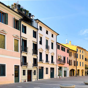 Low angle view of buildings against sky