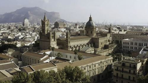 High angle view of townscape against sky
