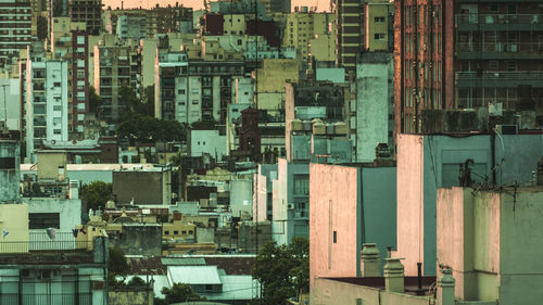 High angle view of buildings in city