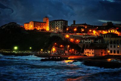 City lit up at night