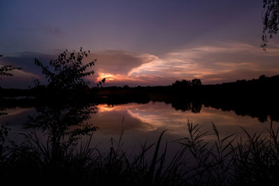 Scenic view of lake against sky during sunset