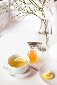 Close-up of tea served on table