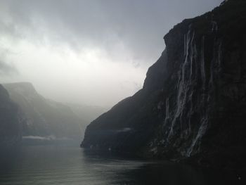 Scenic view of sea and mountains against sky