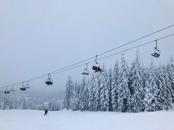 Overhead cable car against sky during winter
