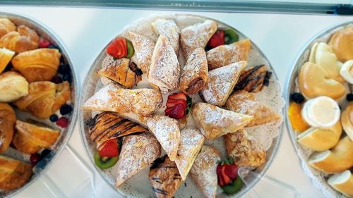 High angle view of breakfast on table