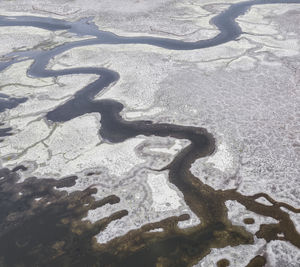 High angle view of snow covered land