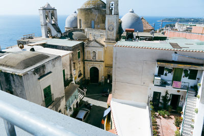 High angle view of buildings in city