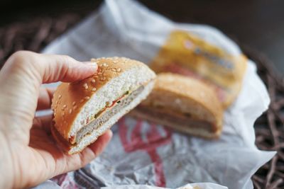 Close-up of hand holding ice cream