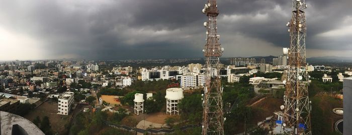 High angle view of buildings against sky