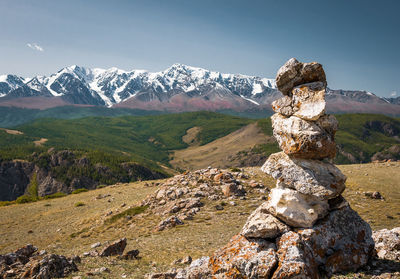 Scenic view of snowcapped mountains against sky