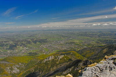 Poland tatra mountains, view of zakopane from the giewont peak.