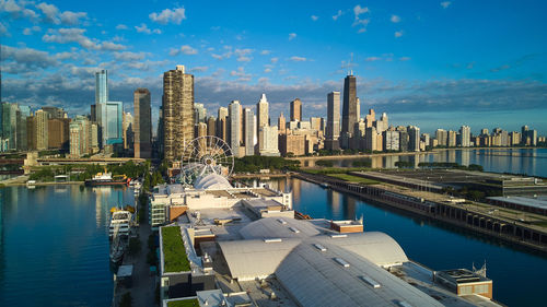 High angle view of buildings in city