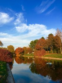 Reflection of trees in lake against sky during autumn