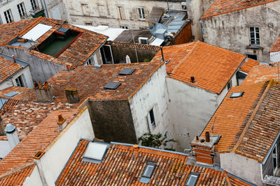 High angle view of buildings in town