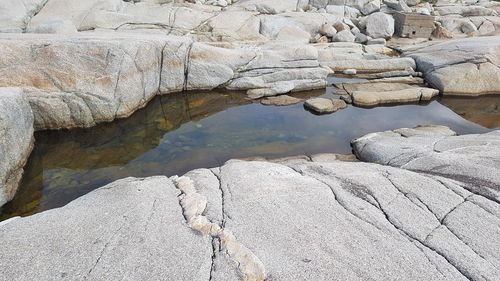 Rock formation by lake