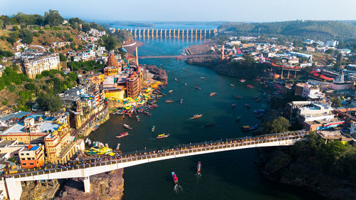 High angle view of buildings in city