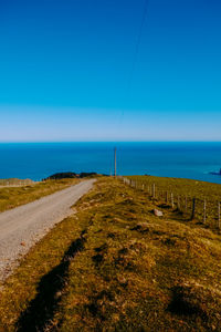 Scenic view of sea against clear blue sky