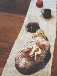 High angle view of cookies on table