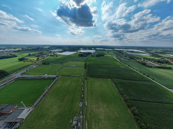 High angle view of cityscape against sky