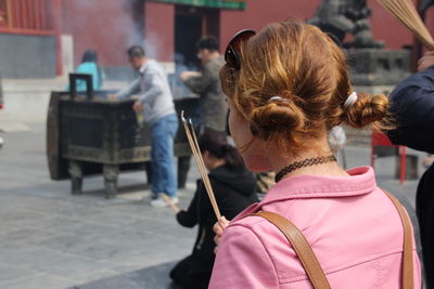 Rear view of women