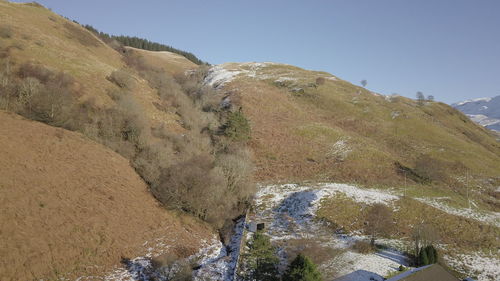 Scenic view of land against clear sky