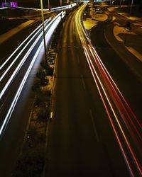 Light trails on road at night