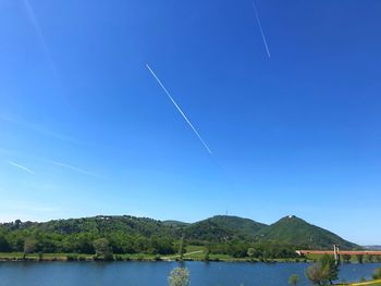 Scenic view of lake against blue sky