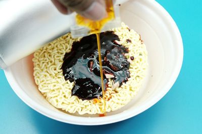 High angle view of food in bowl